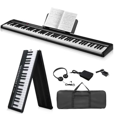 Ktaxon Foldable Piano Keyboard 88 Key Electronic Keyboard Piano with A Portable Bag, Professional Pedal, Stereo Headphones and Smart MIDI Bluetooth Function(Black)