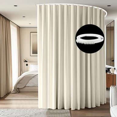cbsroro Room Divider Ceiling Mounted Curtains Track Sets Extra Wide Blackout Curtain Flexible Tracks for Bedroom Privacy Partition Separator, 1 Panel Beige Drape and White Rail, W8.3 x H7ft