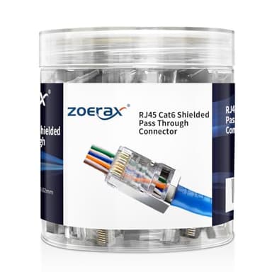 ZOERAX 100-Pack RJ45 Cat6 Pass Through Connector Shielded RJ45 Modular Plugs for Solid or Stranded FTP/STP Ethernet Cable
