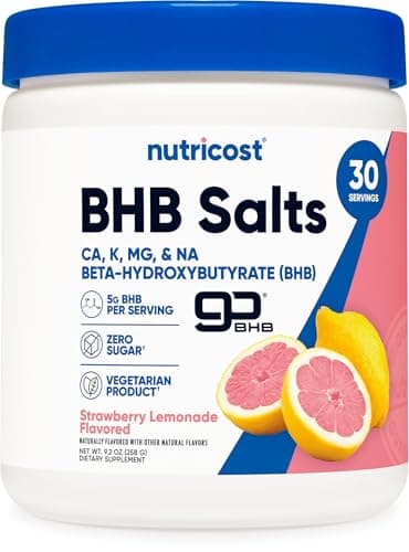 Nutricost BHB Salts Drink Mix (30 Servings, Strawberry Lemonade Flavored) (5G BHB Per Serving) - 0G Total Sugars, Vegetarian Product