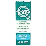 Tom’s of Maine Whiten Plus Coconut Oil Fluoride Free Toothpaste, Natural Whitening Toothpaste with Coconut Oil and Plant-Based Cleansers, Whitens Without Causing Sensitivity, Gentle Mint, 4.0 Oz