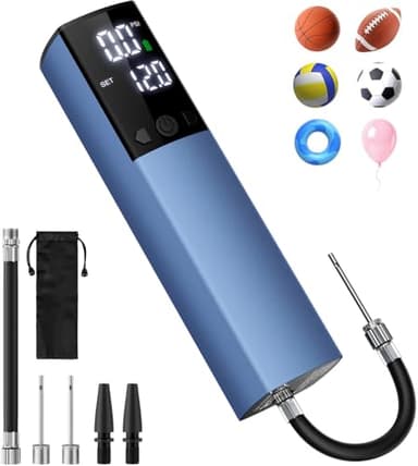 Electric Ball Pump,Smart Air Pump Portable Fast Ball Inflation with Accurate Pressure Gauge and Digital LCD Display for Basketball Football Soccer Volleyball Swimming Ring Balloon(2Pin&2Nozzle&1Spout)