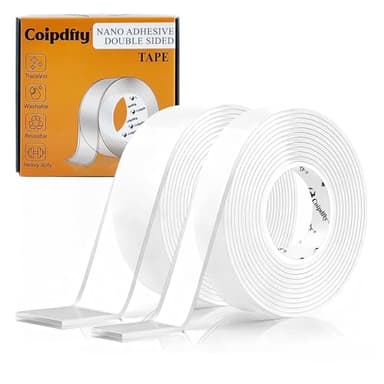 Double Sided Tape Heavy Duty for Wall Decor No Damage to Paint,Clear Removable Mounting Tape,Nano Two Sided Adhesive Tape,Picture Hanging Strips for Posters,Stickers -2Rolls(1.18in*6.5FT+0.39in*6.5FT)