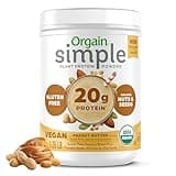 Orgain Organic Simple Vegan Protein Powder, Peanut Butter - 20g Plant Based Protein, With less Ingredients, No Artificial Sweeteners, Gluten Free, No Dairy or Lactose, 1.25 lb (Packaging May Vary)