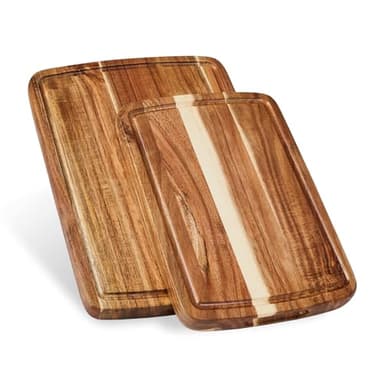 Sonder Los Angeles Doheny Wood Cutting Board Set | Acacia Edge Grain Cutting Board for Kitchen with Juice Groove | Perfect for Compact Daily Use | Gift Box Included | 14x10x1 in & 12x8x1 in