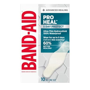 BAND-AID Brand Pro Heal Ultra-Thin Hydrocolloid for Advanced Healing, 100% Waterproof Adhesive Bandages for Less Scarring Versus Uncovered Wound, One Size, 10 ct