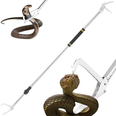 UEGHNS 69" Snake Grabber Tool Heavy Duty, Professional Snake Catcher Tongs Rattlesnake Reptile Grabber Extend Long Keep Safe Spacing Stainless Steel Sponge Wrapped Handle Wide Jaw (Black)