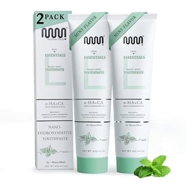 MasterMedi Nano Hydroxyapatite Toothpaste with Xylitol – Fluoride & SLS Free, Remineralizing Formula for Whitening, Sensitive Teeth, Enamel Repair & Strength, Magic Mint, 4 oz (Pack of 2)