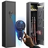 4-5 Gun Safe Cabinet for Rifles and Pistols With 2 Pistol Pouches and 2 Pockets for Home Security Quick Access via Biometric Lock No Assable Require Gun Safes with Adjustable Gun Rack for Shotguns