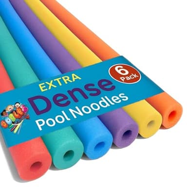 Oodles of Noodles Deluxe Foam Pool Noodles - Pack of 6 - approx. 48 inch x 2.5 inch Hollow Core Foam Tube | Extra Dense, Durable, Buoyant Swim Noodles for Pool, Beach, Crafts, DIY Projects, Insulation