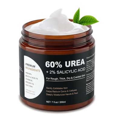 60% Urea Foot & Hand Cream with 2% Salicylic Acid - Intensive Moisturizer for Dry, Cracked Heels, Feet, Elbows, Hands and Knees - Callus Remover lotion with Jojoba Oil, Avocado Oil & Aloe Vera, 7 oz