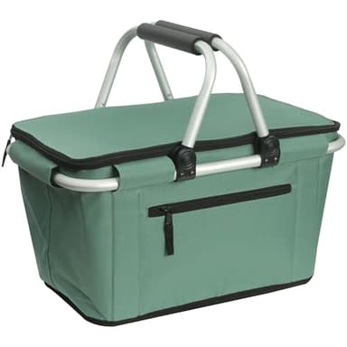 Picnic Basket, SIYUAN Collapsible Shopping Basket with Handles 27L Large Market Basket with Lid Reusable Folding Grocery Basket Insulated Cooler Bag, Green