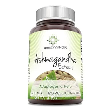 Amazing India Ashwagandha Extract 500 Mg | Veggie Capsules Supplement | Non-GMO | Gluten-Free | Made in USA (1 Pack | 120 Count)