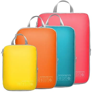 Cambond Compression Packing Cubes for Travel - 4 Piece Expandable Luggage Packing Organizers Bags Set, Lightweight Compression Cubes for Travel Essentials Carry on Suitcases, Multi-color
