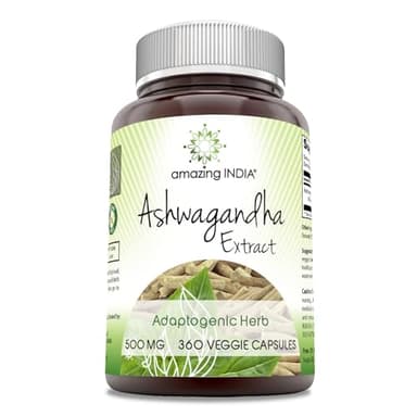 Amazing India Ashwagandha Extract 500 Mg Veggie Capsules Supplement | Non-GMO | Gluten Free (360 Count)