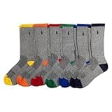 Polo Ralph Lauren Men's Athletic Performance Cotton Crew Socks-6 Pair Pack-Breathable Mesh & Sport Moisture Wicking, Multicolor Tip, 6-12.5