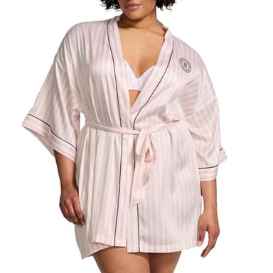 Victoria's Secret Short Satin Piped Robe, Iconic Stripe, XL/XXL