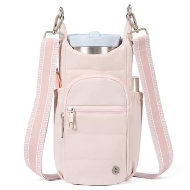 Telena Water Bottle Holder with Strap RFID Crossbody Bags for Women for Walking, Hiking, Cycling Pink