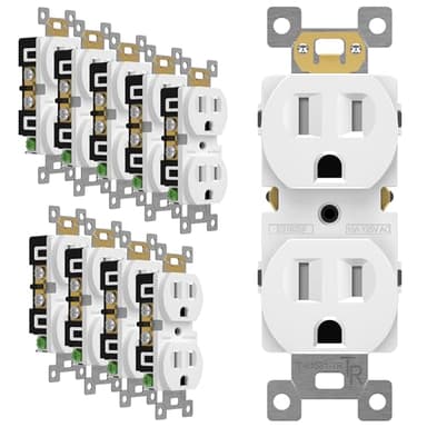 ENERLITES Duplex Receptacle Outlet, Tamper-Resistant Electrical Wall Outlets, Residential Grade, 3-Wire, Self-Grounding, 2-Pole,15A 125V, UL Listed, 61581-TR-W, White, 10 Pack
