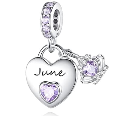 Birthstone Charms for Charms Bracelet:925 Sterling Silver Heart Dangle Charms for Pandora Bracelets and Necklaces, Birthday Mother's Day Christmas Jewelry Gifts For Women(June)