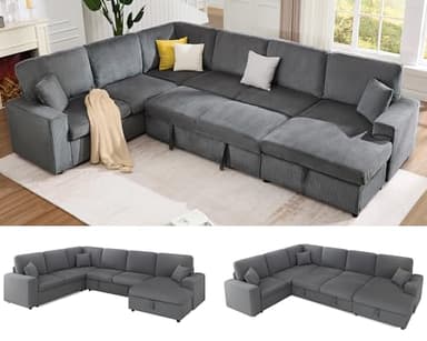 Jocisland 130" Sofa Bed, Sleeper Sofa, Pull Out Sleeper Couch with Storage, Convertible 6-Seater Sofa Bed for Living Room, Corduroy Grey
