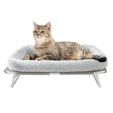 Sunhoo Elevated Cat Bed Foldable Raised Pet Hammock Self-Supporting Puppy Lounger with Off Floor Metal Frame Washable Cover for Small Dog Kitten Indoor Use 25.2x15.75x7.48 in(Grey)