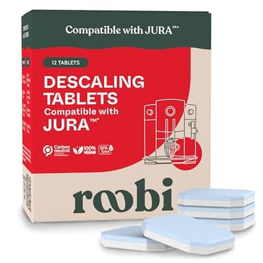 Roobi Jura Compatible Descaling Tablets. 12 Jura Descaling Tablets for Automatic Espresso Coffee Machines. 100% Vegan, Carbon Neutral.