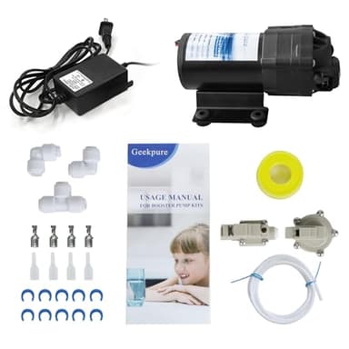 Geekpure Reverse Osmosis Booster Pump Kit with Transformer + High and Low Pressure Switches + Fittings for 50-150 GPD RO System