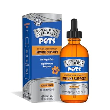 Sovereign Silver Pets Immune Support - Colloidal Silver, Bio-Active Silver Hydrosol, for Dogs and Cats 10 ppm, Liquid Dropper, 4 Fl Oz, (118 mL)