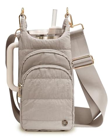 Water Bottle Holder with Strap for 30/32 oz, Crossbody Water Bottle Carrier Bag with RFID Blocking Phone Pocket for Gym Hiking Walking Camping Travel, Mocha Brown