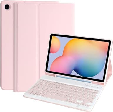 Keyboard Case for Samsung Galaxy Tab S6 Lite 10.4 Inch 2022/2020, Galaxy Tab S6 Lite SM-P610/P613/P615/P619 Tablet Cover Case with Detachable Wireless Keyboard S Pen Holder, Pink