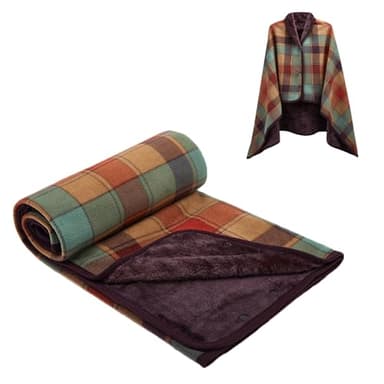 forestfish Fleece Wearable Blanket, Plaid Lap Blanket Comfy Poncho Throw with Buttons for Bed Sofa Office