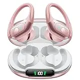 occiam Wireless Earbuds Bluetooth Headphones 90H Playback Sport Ear Buds with Earhook LED Display Charging Case in Ear Sweatproof Running Earphones for Workout iOS Android Cellphone,Rose Gold