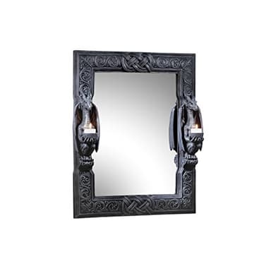 Design Toscano Dragons Thorne Twin Sentinal Dragons Gothic Decor Wall Mirror Sculpture with Candle Holders, 19 Inches Wide, 5 Inches Deep, 23 Inches High, Handcast Polyresin, Gray Stone Finish