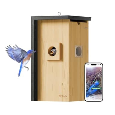 Birdfy Bird House with Camera Inside with Iron Guard, AI Identify & Nest Story, 1080P HD & Night Vision for Bluebird Finch Swallow Wren Chickadee Nesting Watching, Auto Detect & Notify