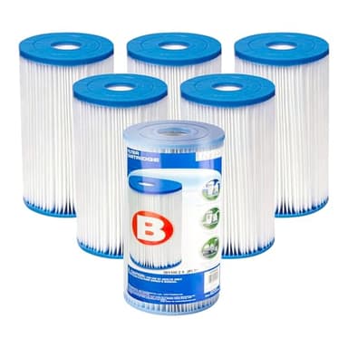 Intex 29005E Swimming Pool Type B Replacement Easy Clean Dacron Material Filter Pump Cartridge (6 Pack)