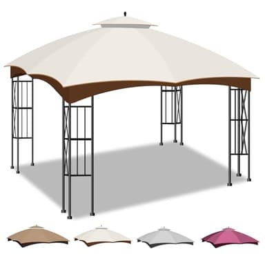 10x12 Canopy Replacement Top, Double Tiered Gazebo Cover with Air Vent Heavy Duty, Waterproof Gazebo Roof with Upgraded 300D Polyester for Outdoor Patio Garden Canopy, Beige