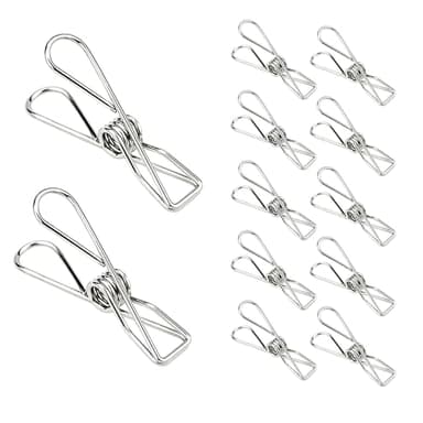 BONYCUST Laundry Clothes Pins Clips 50 Pack, Stainless Steel Heavy Duty Laundry Peg Metal Clip Clothespins for Hanging, Outdoor Clothesline, Snack Bags, Towel, Pictures, Office