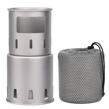 Lixada Camping Stove Titanium Backpacking Wood Burning Stove Portable Folding Camping Wood Stove Lightweight Mini Camp Stove for Outdoor Camping Trekking Hiking Backpacking Picnic BBQ