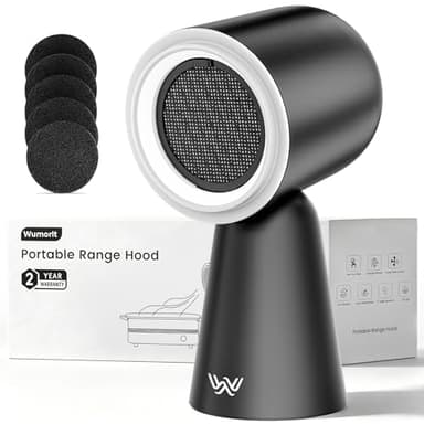 Portable Range Hood with Light, Desktop Kitchen Exhaust Fan with Water Washing Self-Cleaning Mode, 12° Adjustable Head, 3-Speed, Low Noise, Ideal for Apartment, RV, Indoor Hot Pot and BBQ (Black)
