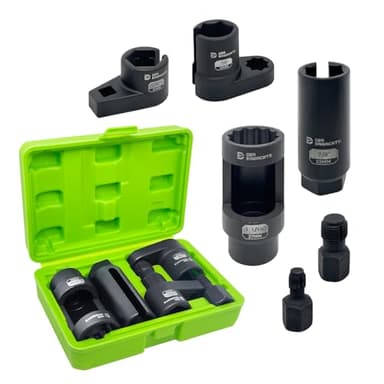 6PCS O2 Sensor Socket Set, 1/2" & 3/8" Dr. 7/8"(22mm) Offset Socket, 1-1/16"(27mm) Thermal Sensor Socket, M12x1.25 & M18x1.5mm Thread Chaser, Ideal for Oxygen Sensor Removal and Thread Repair