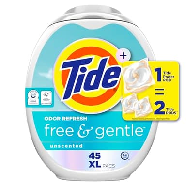 Tide PODS Free and Gentle Odor Refresh Laundry Detergent Packs, 45 Count, Hypoallergenic Laundry Detergent Pods