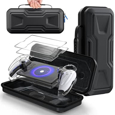 FYOUNG 3 in 1 Accessories Bundle for Playstation Portal, Carrying Case & Hard PC Clear Cover Skins Set with Screen Protector, Protective Shell Portable Travel Handbag for PS5 Portal Remote Player