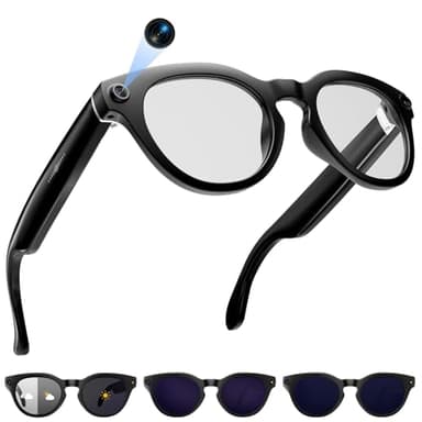 AI Smart Glasses with Camera, 2K Camera Glasses,12MP Video Recording Glasses, Real Time Translation, AI Voice Assistant,Sunglasses with 3 Pack Lenses - Photochromic Lenses,Purple and Blue Lenses