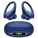 occiam Bluetooth Headphones Wireless Earbuds 90H Playback Sport Ear Buds with LED Display Charging Case in Ear Sweatproof Running Earphones with Earhook for Workout iOS Android Cellphone,Navy Blue