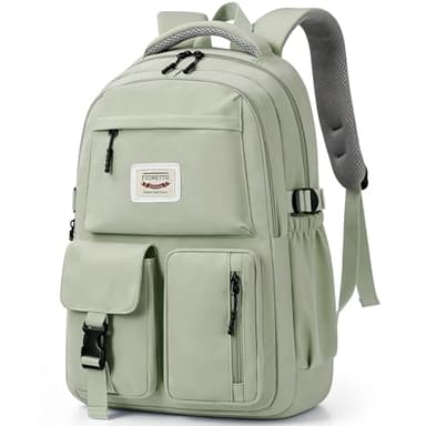 FIORETTO School Backpack for Teen Girls & Women with Compartment, Lightweight School Bag Bookbag with Multiple Pockets, Ideal for Middle High School, College, Travel, Green 25L