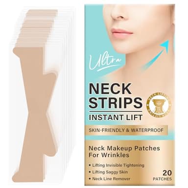 Neck Tape Lifting Invisible, Reusable Face Neck Lift Tape, Instant Neck Wrinkle Patches for Double Chin and Sagging Skin, High Elastic Breathable Strips for Lifting Loose Skin, Improve Fine Lines(20x)