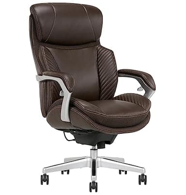 iComfort i6000 Series Big & Tall Ergonomic Bonded Leather High-Back Executive Chair, Brown/Silver