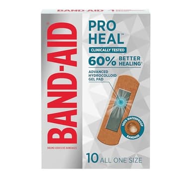 BAND-AID Brand Pro Heal Adhesive Waterproof Bandages, Hydrocolloid Gel Patch for First Aid, Clinically Tested for Better Healing of Minor Blisters and Wounds, One Size, 10 Count