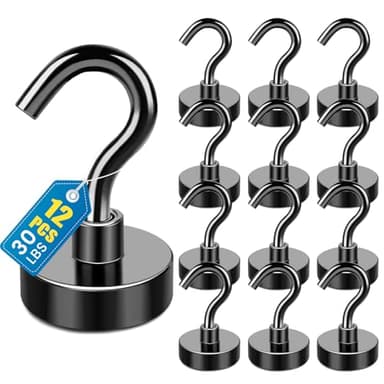 LOVIMAG Magnetic Hooks, 12 Pack 30lbs+ Magnet Hook 2026 Cruise Cabin Ship Essentials Heavy Duty Strong Magnets Refrigerator Fridge Hanging for Classroom Beach Vacation Kitchen Grills (Black)